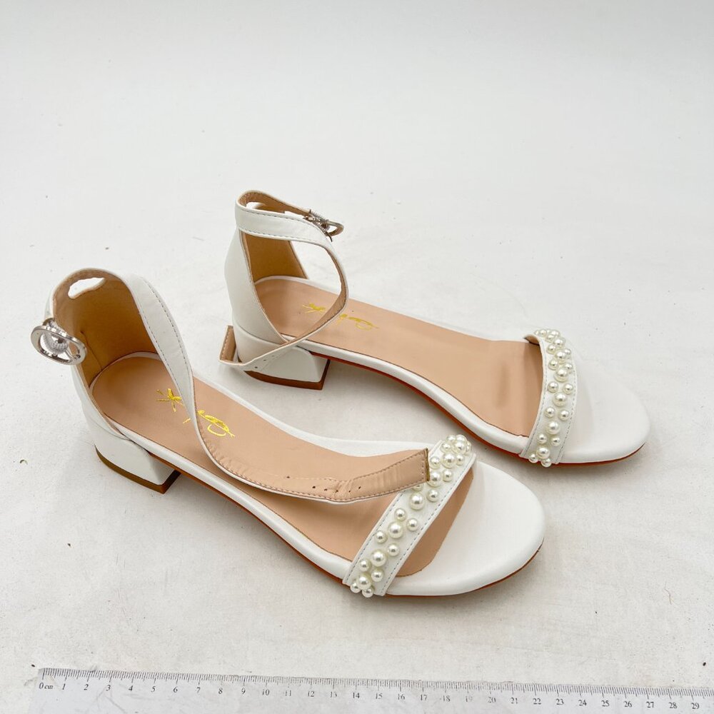 XYD White Pearl-Embellished Ankle-Strap Sandals - Picture 4 of 8